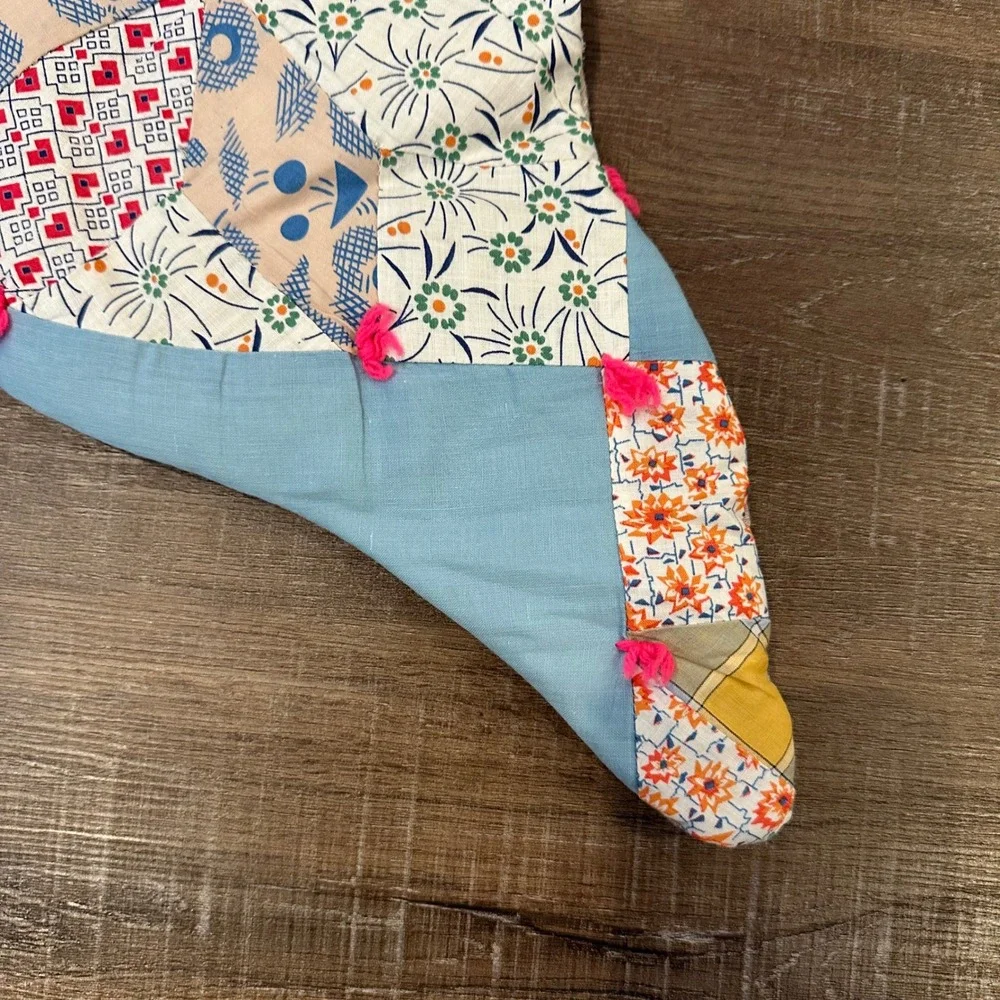 Handmade Vintage Patchwork Quilt Christmas Stocking Blue Pink Floral Cottagecore